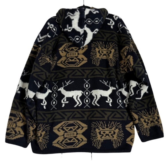 Tejidos Atahualpa Deer Aztec Print XL Wool Hoodie Zip Up - Picture 2 of 14